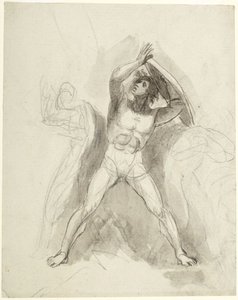 Seisova miesalaston, jolla on kilpi tekijältä George Romney