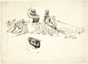 Tutkimukset vaunusta, jonka sisällä on kaksi hahmoa ja jonka takana on muita hahmoja tekijältä George Romney
