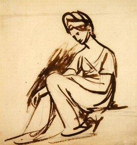 Tutkimus istuvan naisen muotokuvaa varten (ruskea muste ja lyijykynä paperille) tekijältä George Romney