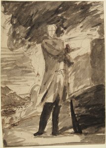 Luonnos täysikokoisesta muotokuvasta, jossa mies pitelee asetta tekijältä George Romney