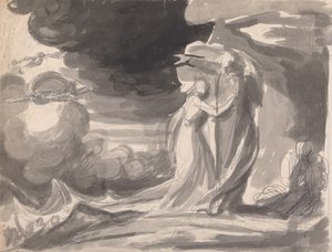 Luonnos ”Myrsky” -teoksen haaksirikkokohtaukseen: Prospero ja Miranda tekijältä George Romney