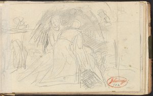 Kaksi hahmoa nostamassa maassa makaavaa hahmoa tekijältä George Romney