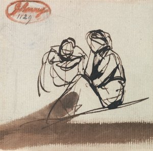 Kaksi istuvaa hahmoa tekijältä George Romney