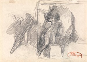 Kaksi luonnosta puoliksi polvistuvasta hahmosta tekijältä George Romney