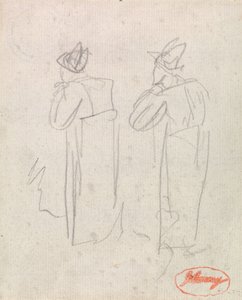 Kaksi seisovaa hahmoa, joilla on korkeat hatut tekijältä George Romney