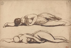 Kaksi tutkimusta polvillaan olevasta naisesta, mahdollisesti Pyhä Cecilia tekijältä George Romney