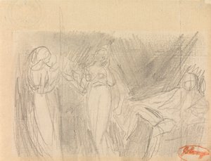 Kaksi naista ja istuva mies tekijältä George Romney