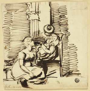 Kaksi naista sisätiloissa tekijältä George Romney