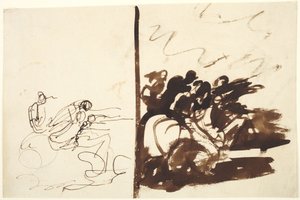 Kaksi tutkimusta ryhmästä hahmoja, jotka osoittavat oikealle tekijältä George Romney