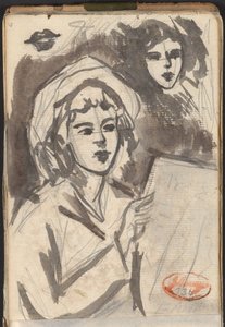 Lukeva nainen ja kasvojen tutkimus tekijältä George Romney