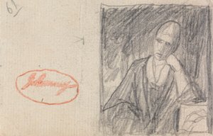 Nainen, joka nojaa päätään taivutettuun käsivarteen tekijältä George Romney