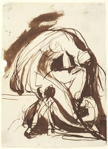 Surullinen nainen kahden lapsen kanssa tekijältä George Romney