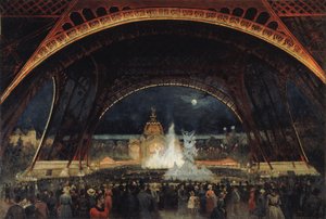 Yöjuhlat vuoden 1889 yleisnäyttelyssä Eiffel-tornin alla, n. 1889.