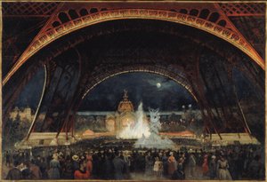 Yöjuhla vuoden 1889 maailmannäyttelyssä Eiffel-tornin alla, noin 1889 (öljy kankaalle). tekijältä George Roux