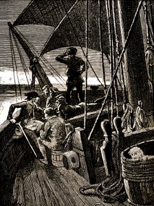 Jim Hawkins kuulee keskustelun, jossa paljastetaan merirosvokapina - tekijältä George Roux