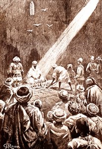 Nubian autiomaa. Pohjois-Sudanin heimo. 1888 (kaiverrus) tekijältä George Roux
