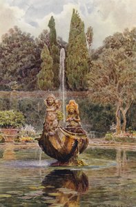 Italialaiset puutarhat: Villa Aldobrandini, suihkulähde parterressa (värilitro). tekijältä George Samuel Elgood