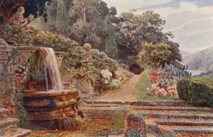 Italialaiset puutarhat: Villa Cicogna, Kaskadin alapuolella (värilitro). tekijältä George Samuel Elgood