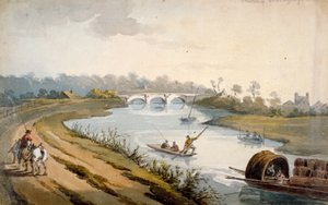Thames-joki lähellä Chertseyä, Surrey, vuodelta 1820