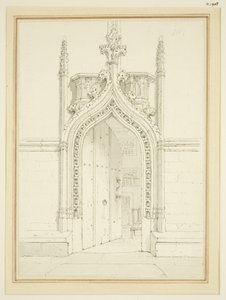 St Mary Redcliffe -huoneen oviaukko, n. 1812 (kynä ja akvarelli paperille) tekijältä George Shepherd