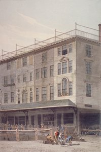 Näkymä Billingsgate Marketille ihmisten ja kalojen kanssa laiturilla, Lontoon kaupunki, 1810 tekijältä George Shepherd