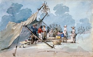 Näkymä ihmisistä, jotka osallistuvat Peckham Fairiin, Lontooseen, c1820 tekijältä George Shepherd
