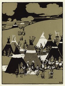 Illalla he tulivat leirille (väri litho) tekijältä George Sheringham