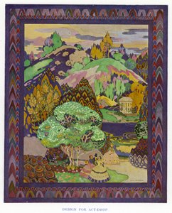 The Duenna by Sheridan: Design for Act-Drop (väri litho) tekijältä George Sheringham