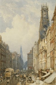 Fleet Street Katse ylös Temple Bariin Old St. Dunstansin ja St. Clement Danesin kanssa, 1834