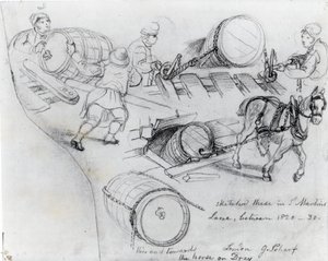 Ajomiehet ja hevonen, noin 1820-30 tekijältä George Snr Scharf