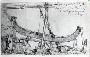 Hunterian-museon rakentamiseen käytettyjen rautapalkkien siirtäminen Royal College of Surgeonsissa, 1835 tekijältä George Snr Scharf