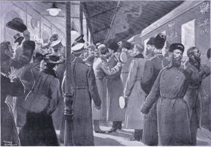 Keisarillisen kaartin upseereille jäähyväiset tsaari, kuva Cassellsin Venäjän ja Japanin sodan historiasta, osa 1, n. 1900 tekijältä George Soper