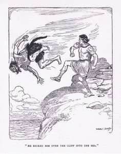 Hän potkaisi hänet meren kallion yli George Allenin ja Unwinin julkaisemasta The Heroesista 1929 (värilitho) tekijältä George Soper