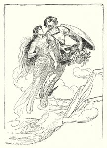 Perseus: "Perseus nosti kauniin Andromedan syliinsä ja pakeni tämän kanssa kallion huipulle" (litho) tekijältä George Soper