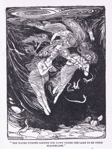 Vesinymfit kantoivat hänet alas järvestä leikkikaverilleen George Allenin ja Unwinin julkaisemasta The Heroesista 1929 (litho) tekijältä George Soper
