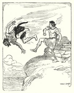 Theseus: "Hän potkaisi hänet kallion yli mereen" (litho) tekijältä George Soper