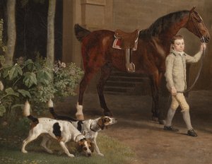 Yksityiskohta William Henry Cavendish Bentinckiltä, Portlandin 3. herttualta Welbeck Abbey Riding Stablesin edessä, 1766-7 tekijältä George Stubbs