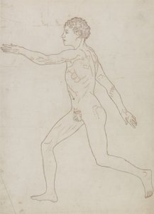 Tutkimus ihmishahmosta, sivuttaisnäkymä, julkaisusta "Vertaileva anatominen esitys ihmiskehon rakenteesta tiikerin ja linnun rakenteeseen", n. 1795-1806 (grafiitti paperille) tekijältä George Stubbs