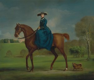 Coningsbyn kreivitär Charltonin metsästyspuvun asussa tekijältä George Stubbs