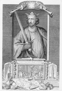 Edward I (1239-1307) Englannin kuningas vuodesta 1272, patsaan jäänteiden jälkeen, taiteilijan kaiverrus (kaiverrus) tekijältä George Vertue