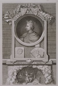Henrik I (1068-1135) Englannin kuningas vuodelta 1100, taiteilijan kaivertama tekijältä George Vertue