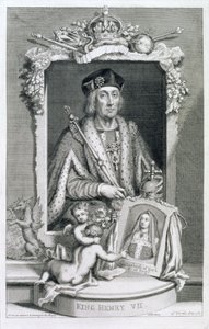 Henry VII (1457-1509) Englannin kuningas vuodesta 1485, taiteilijan kaivertaman kuninkaallisen kokoelman muotokuvan jälkeen