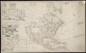 Pohjois-Amerikan kartta, noin 1720 (kaiverrus). tekijältä George Vertue