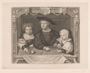 Portret van Dorothea, Johan ja Christina van Denmarken K. Henry VII:n ja hänen kuningattarensa Elizabethin kolme lasta. I. Prinssi Arthur, II. PR. Henrik, III. Ps. Margaret (otsikko esineessä) Portretten van de Tudors (sarjan nimi) Historialliset muotokuva tekijältä George Vertue