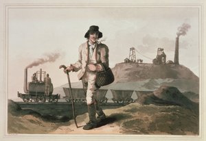 Blenkinsop-veturi Middletonin tehtaalla lähellä Leedsiä, kaiverrus Robert ja Daniel Havell, 1814