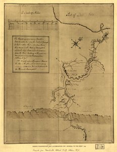 George Washingtonin kartta, joka liittyy hänen "Ohion päiväkirjaansa", 1754. LOC 99446116 tekijältä George Washington