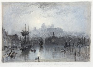 Whitby rautatieasemalta; kuunvalo (akvarelli)