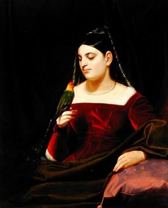 Lady ja papukaija, n. 1835 (öljy kankaalle)