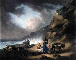 Kalastajat, kaiverrus James Ward (1769-1859), pub. kirjoittanut J.R. Smith, 1793 (mezzotint-kaiverrus) (pari 125518) tekijältä George after Morland
