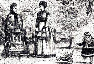 Sarjakuva nimeltä "Perintö vai visionisti?". Kuvittanut George du Maurier (1834-1896), ranskalais-brittiläinen sarjakuvapiirtäjä ja kirjailija tekijältä George du Maurier